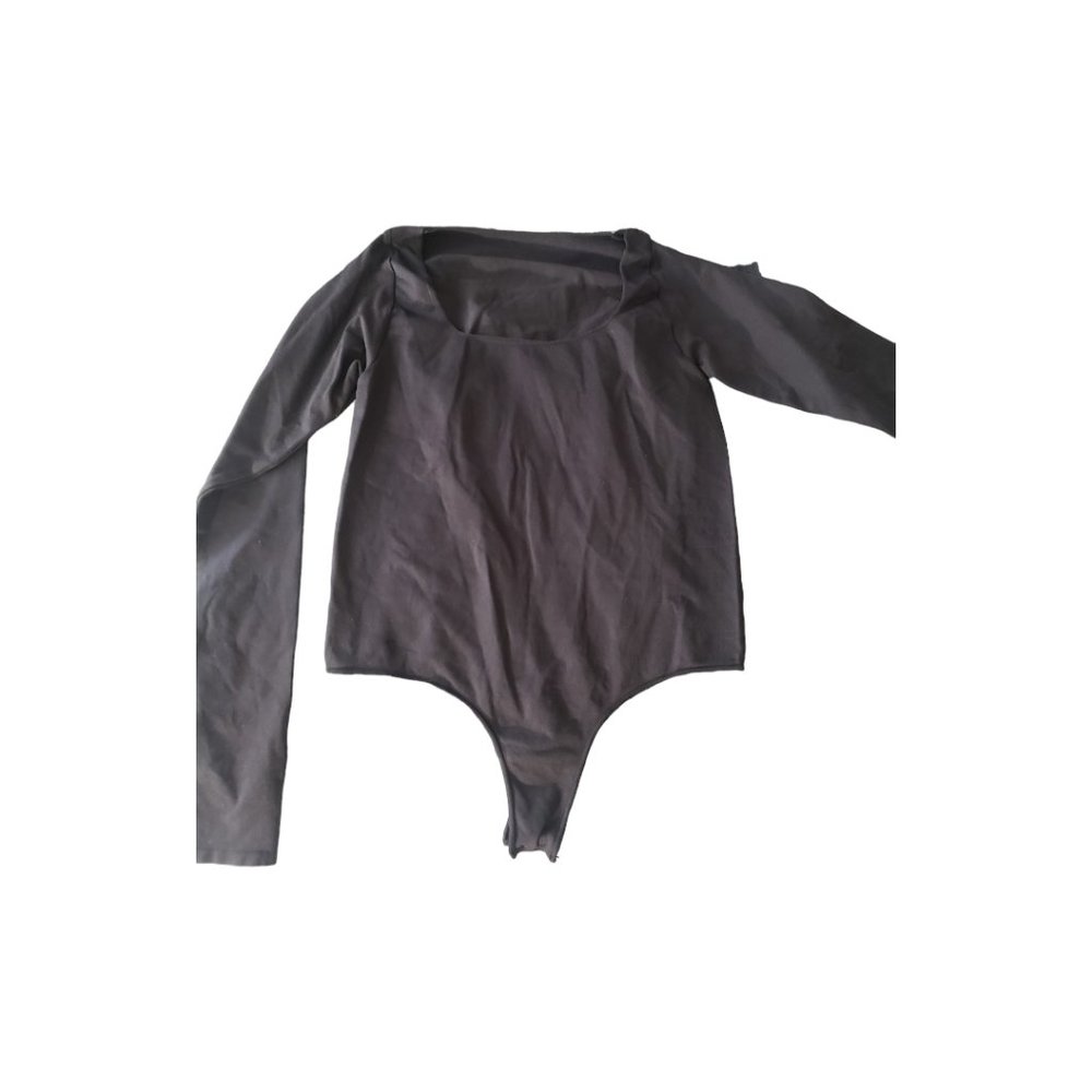 CT2105 Skims NWOT Essential Scoop Neck Bodysuit Long Sleeve Thong Dark Gray